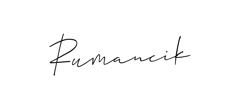 Design your own signature with our free online signature maker. With this signature software, you can create a handwritten (Allison_Script) signature for name Rumancik. Rumancik signature style 2 images and pictures png