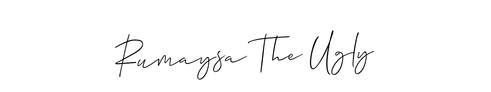 if you are searching for the best signature style for your name Rumaysa The Ugly. so please give up your signature search. here we have designed multiple signature styles  using Allison_Script. Rumaysa The Ugly signature style 2 images and pictures png