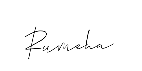 Use a signature maker to create a handwritten signature online. With this signature software, you can design (Allison_Script) your own signature for name Rumeha. Rumeha signature style 2 images and pictures png