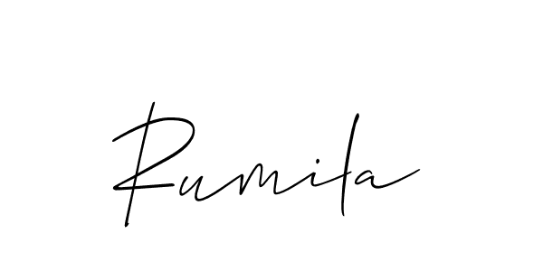 Use a signature maker to create a handwritten signature online. With this signature software, you can design (Allison_Script) your own signature for name Rumila. Rumila signature style 2 images and pictures png