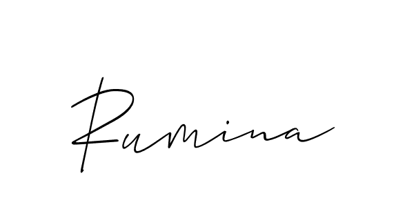 Use a signature maker to create a handwritten signature online. With this signature software, you can design (Allison_Script) your own signature for name Rumina. Rumina signature style 2 images and pictures png