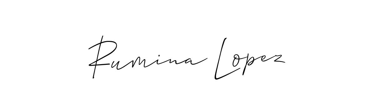 Create a beautiful signature design for name Rumina Lopez. With this signature (Allison_Script) fonts, you can make a handwritten signature for free. Rumina Lopez signature style 2 images and pictures png