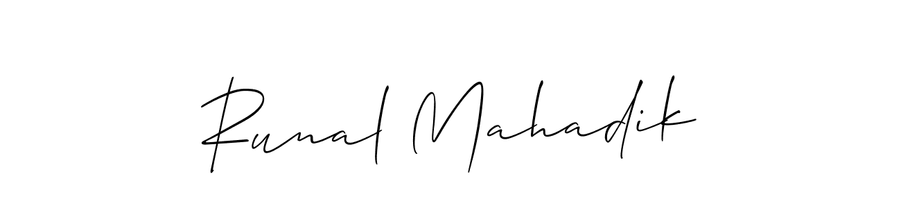 Similarly Allison_Script is the best handwritten signature design. Signature creator online .You can use it as an online autograph creator for name Runal Mahadik. Runal Mahadik signature style 2 images and pictures png
