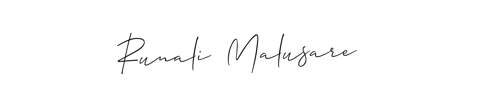 The best way (Allison_Script) to make a short signature is to pick only two or three words in your name. The name Runali  Malusare include a total of six letters. For converting this name. Runali  Malusare signature style 2 images and pictures png