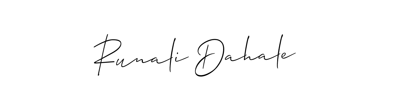 The best way (Allison_Script) to make a short signature is to pick only two or three words in your name. The name Runali Dahale include a total of six letters. For converting this name. Runali Dahale signature style 2 images and pictures png