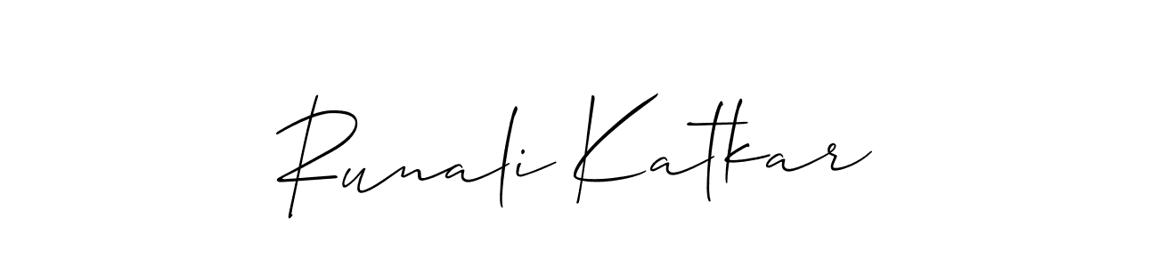 How to make Runali Katkar name signature. Use Allison_Script style for creating short signs online. This is the latest handwritten sign. Runali Katkar signature style 2 images and pictures png