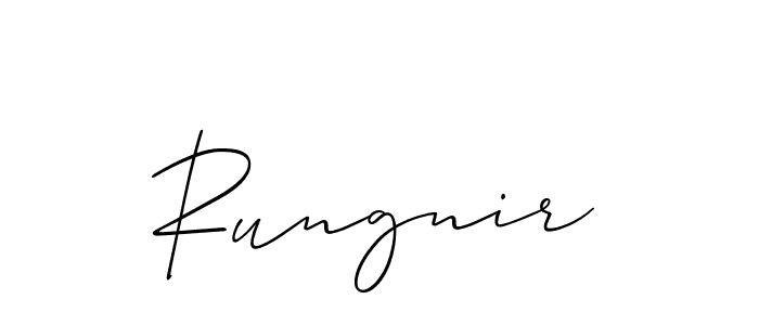 Use a signature maker to create a handwritten signature online. With this signature software, you can design (Allison_Script) your own signature for name Rungnir. Rungnir signature style 2 images and pictures png