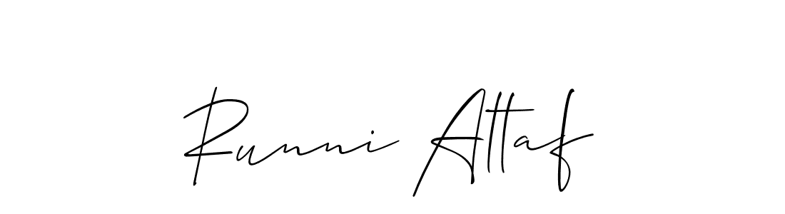 The best way (Allison_Script) to make a short signature is to pick only two or three words in your name. The name Runni Altaf include a total of six letters. For converting this name. Runni Altaf signature style 2 images and pictures png