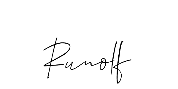 Use a signature maker to create a handwritten signature online. With this signature software, you can design (Allison_Script) your own signature for name Runolf. Runolf signature style 2 images and pictures png