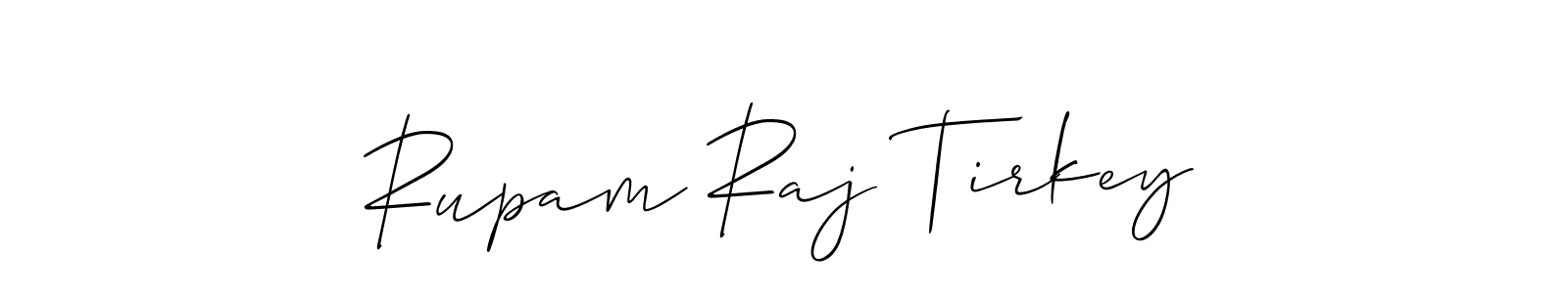 The best way (Allison_Script) to make a short signature is to pick only two or three words in your name. The name Rupam Raj Tirkey include a total of six letters. For converting this name. Rupam Raj Tirkey signature style 2 images and pictures png