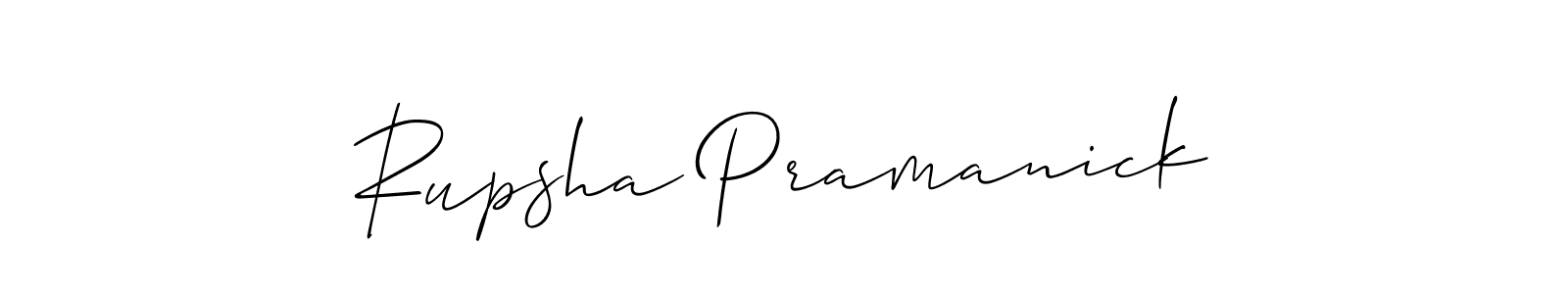 if you are searching for the best signature style for your name Rupsha Pramanick. so please give up your signature search. here we have designed multiple signature styles  using Allison_Script. Rupsha Pramanick signature style 2 images and pictures png