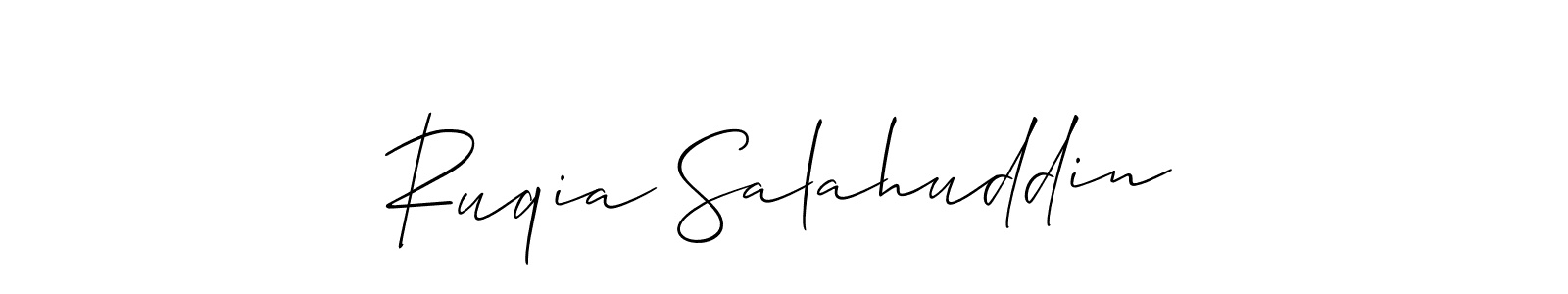 You should practise on your own different ways (Allison_Script) to write your name (Ruqia Salahuddin) in signature. don't let someone else do it for you. Ruqia Salahuddin signature style 2 images and pictures png