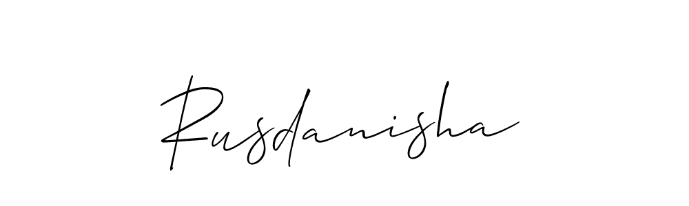 Allison_Script is a professional signature style that is perfect for those who want to add a touch of class to their signature. It is also a great choice for those who want to make their signature more unique. Get Rusdanisha name to fancy signature for free. Rusdanisha signature style 2 images and pictures png