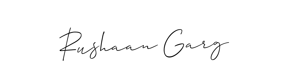 How to make Rushaan Garg name signature. Use Allison_Script style for creating short signs online. This is the latest handwritten sign. Rushaan Garg signature style 2 images and pictures png