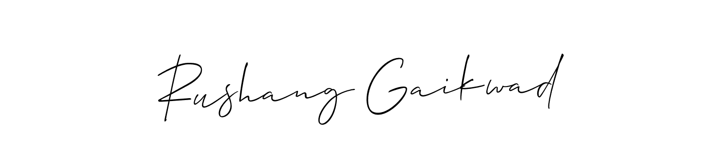 It looks lik you need a new signature style for name Rushang Gaikwad. Design unique handwritten (Allison_Script) signature with our free signature maker in just a few clicks. Rushang Gaikwad signature style 2 images and pictures png