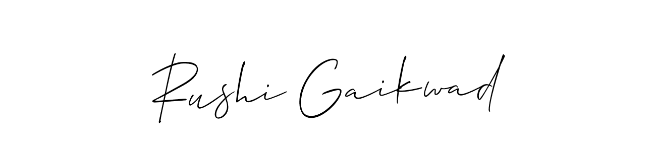 Allison_Script is a professional signature style that is perfect for those who want to add a touch of class to their signature. It is also a great choice for those who want to make their signature more unique. Get Rushi Gaikwad name to fancy signature for free. Rushi Gaikwad signature style 2 images and pictures png