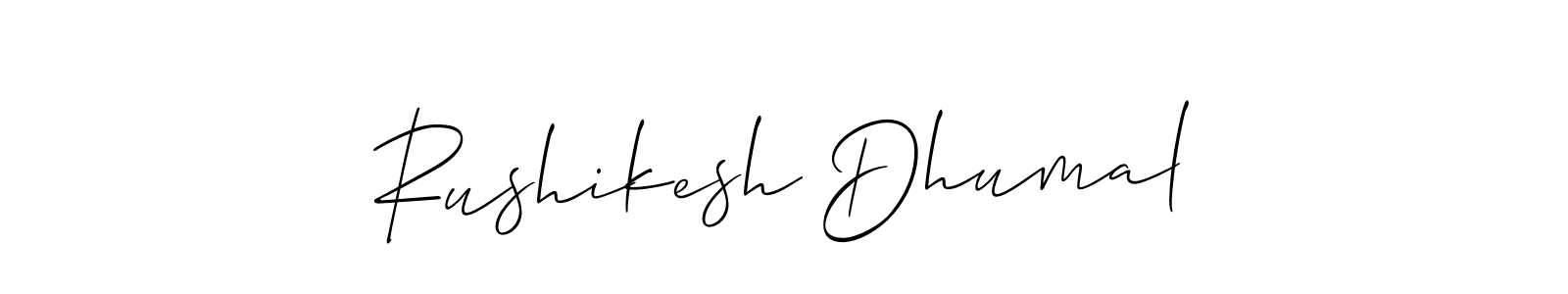 How to make Rushikesh Dhumal name signature. Use Allison_Script style for creating short signs online. This is the latest handwritten sign. Rushikesh Dhumal signature style 2 images and pictures png