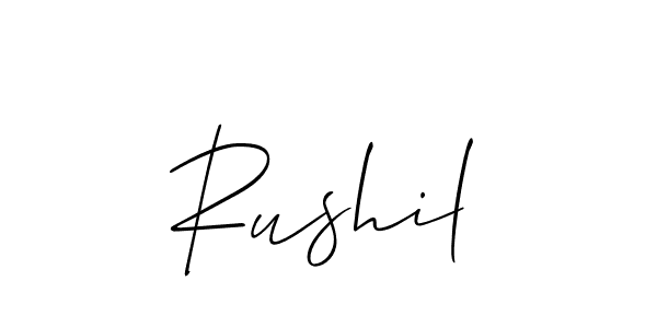 Also You can easily find your signature by using the search form. We will create Rushil name handwritten signature images for you free of cost using Allison_Script sign style. Rushil signature style 2 images and pictures png
