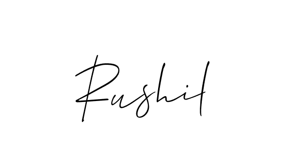 Use a signature maker to create a handwritten signature online. With this signature software, you can design (Allison_Script) your own signature for name Rushil. Rushil signature style 2 images and pictures png