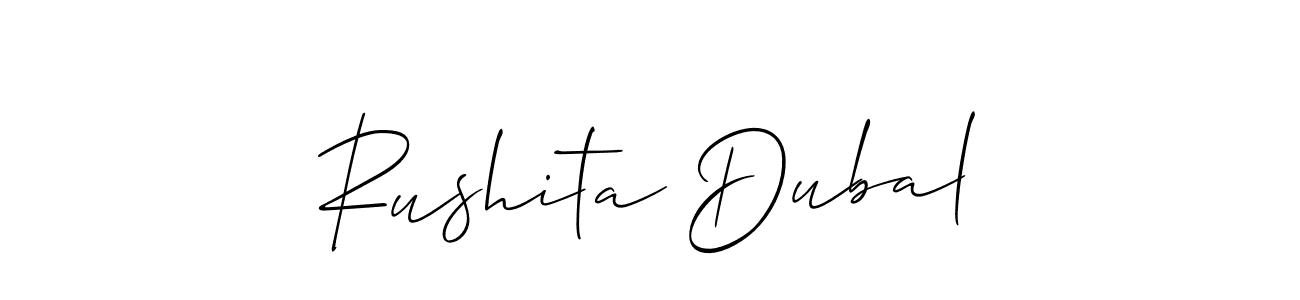 if you are searching for the best signature style for your name Rushita Dubal. so please give up your signature search. here we have designed multiple signature styles  using Allison_Script. Rushita Dubal signature style 2 images and pictures png
