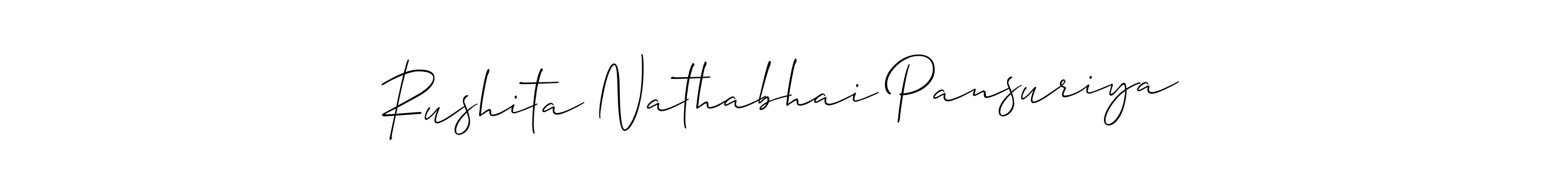Also You can easily find your signature by using the search form. We will create Rushita Nathabhai Pansuriya name handwritten signature images for you free of cost using Allison_Script sign style. Rushita Nathabhai Pansuriya signature style 2 images and pictures png