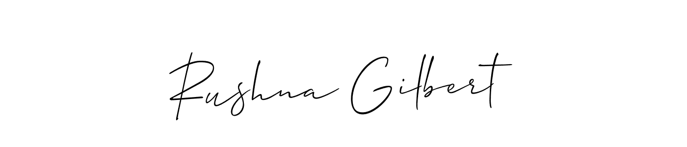 Allison_Script is a professional signature style that is perfect for those who want to add a touch of class to their signature. It is also a great choice for those who want to make their signature more unique. Get Rushna Gilbert name to fancy signature for free. Rushna Gilbert signature style 2 images and pictures png