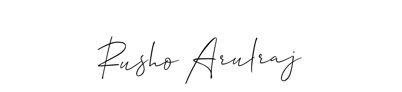 Allison_Script is a professional signature style that is perfect for those who want to add a touch of class to their signature. It is also a great choice for those who want to make their signature more unique. Get Rusho Arulraj name to fancy signature for free. Rusho Arulraj signature style 2 images and pictures png