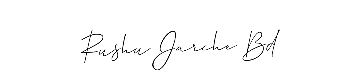 The best way (Allison_Script) to make a short signature is to pick only two or three words in your name. The name Rushu Jarche Bd include a total of six letters. For converting this name. Rushu Jarche Bd signature style 2 images and pictures png