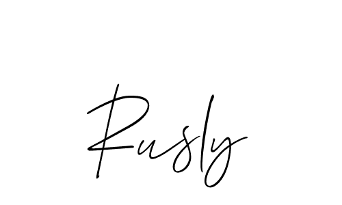 Use a signature maker to create a handwritten signature online. With this signature software, you can design (Allison_Script) your own signature for name Rusly. Rusly signature style 2 images and pictures png