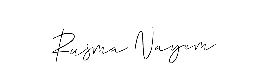 How to make Rusma Nayem name signature. Use Allison_Script style for creating short signs online. This is the latest handwritten sign. Rusma Nayem signature style 2 images and pictures png