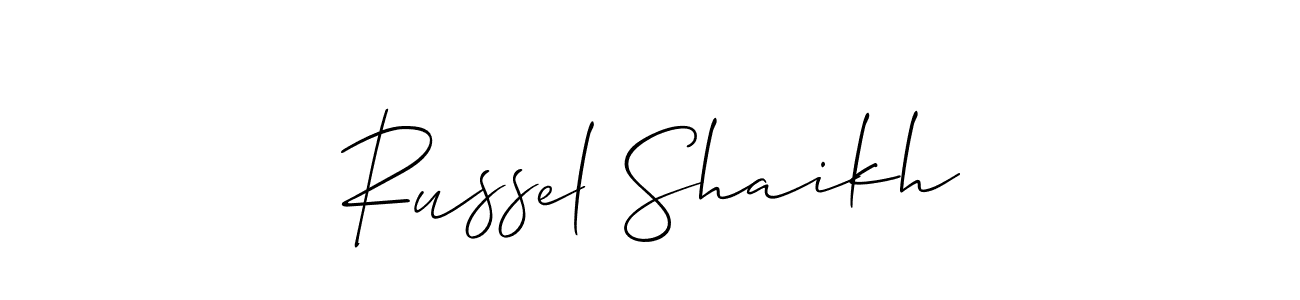 The best way (Allison_Script) to make a short signature is to pick only two or three words in your name. The name Russel Shaikh include a total of six letters. For converting this name. Russel Shaikh signature style 2 images and pictures png