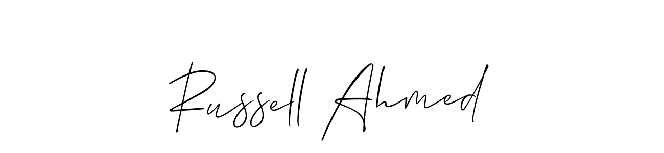 The best way (Allison_Script) to make a short signature is to pick only two or three words in your name. The name Russell Ahmed include a total of six letters. For converting this name. Russell Ahmed signature style 2 images and pictures png