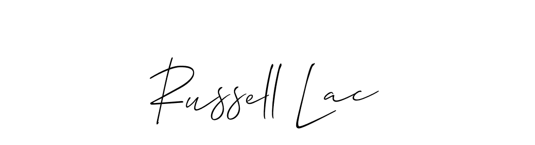 The best way (Allison_Script) to make a short signature is to pick only two or three words in your name. The name Russell Lac include a total of six letters. For converting this name. Russell Lac signature style 2 images and pictures png
