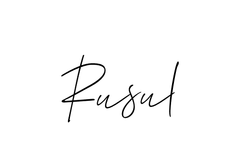 Create a beautiful signature design for name Rusul. With this signature (Allison_Script) fonts, you can make a handwritten signature for free. Rusul signature style 2 images and pictures png