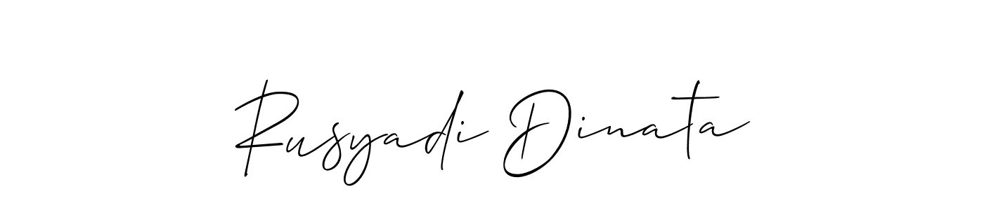 The best way (Allison_Script) to make a short signature is to pick only two or three words in your name. The name Rusyadi Dinata include a total of six letters. For converting this name. Rusyadi Dinata signature style 2 images and pictures png