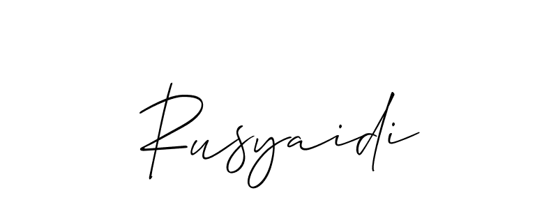 Also You can easily find your signature by using the search form. We will create Rusyaidi name handwritten signature images for you free of cost using Allison_Script sign style. Rusyaidi signature style 2 images and pictures png