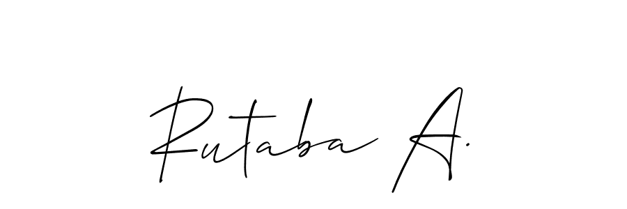 Use a signature maker to create a handwritten signature online. With this signature software, you can design (Allison_Script) your own signature for name Rutaba A.. Rutaba A. signature style 2 images and pictures png