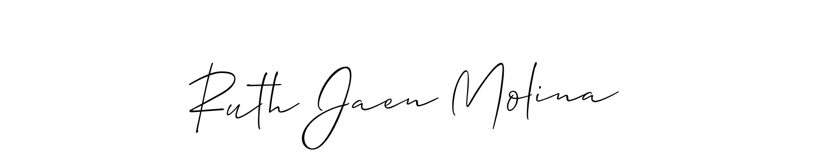 The best way (Allison_Script) to make a short signature is to pick only two or three words in your name. The name Ruth Jaen Molina include a total of six letters. For converting this name. Ruth Jaen Molina signature style 2 images and pictures png