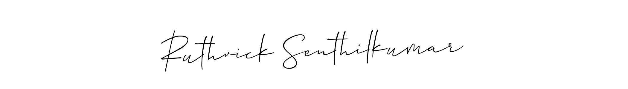 The best way (Allison_Script) to make a short signature is to pick only two or three words in your name. The name Ruthvick Senthilkumar include a total of six letters. For converting this name. Ruthvick Senthilkumar signature style 2 images and pictures png