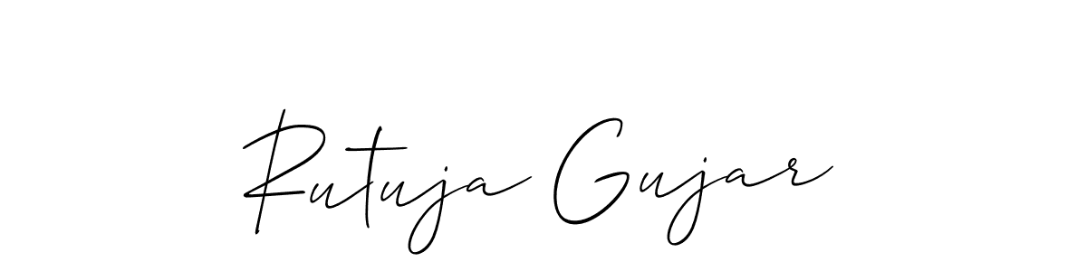 The best way (Allison_Script) to make a short signature is to pick only two or three words in your name. The name Rutuja Gujar include a total of six letters. For converting this name. Rutuja Gujar signature style 2 images and pictures png