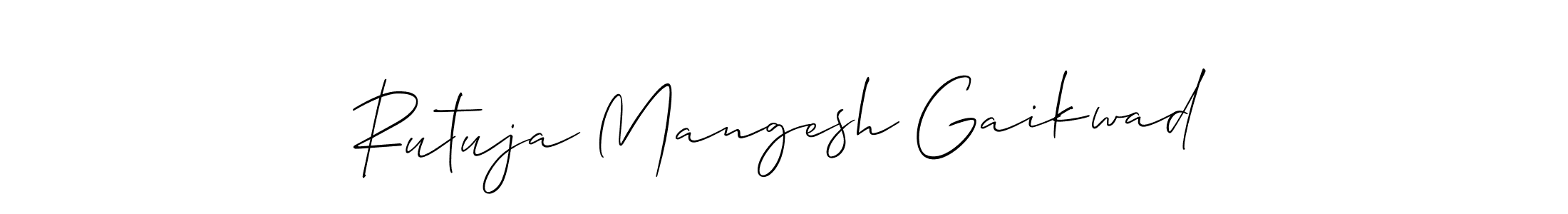 This is the best signature style for the Rutuja Mangesh Gaikwad name. Also you like these signature font (Allison_Script). Mix name signature. Rutuja Mangesh Gaikwad signature style 2 images and pictures png