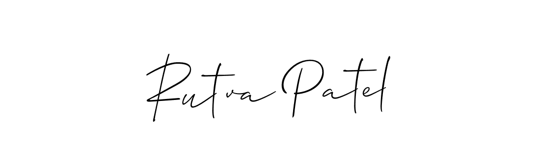 The best way (Allison_Script) to make a short signature is to pick only two or three words in your name. The name Rutva Patel include a total of six letters. For converting this name. Rutva Patel signature style 2 images and pictures png