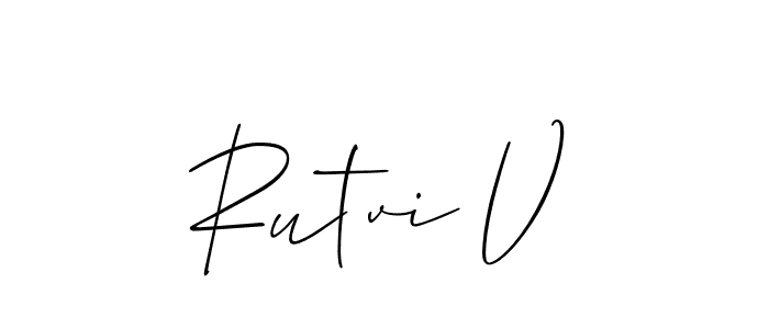 if you are searching for the best signature style for your name Rutvi V. so please give up your signature search. here we have designed multiple signature styles  using Allison_Script. Rutvi V signature style 2 images and pictures png