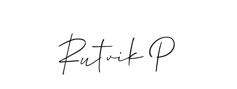 How to make Rutvik P name signature. Use Allison_Script style for creating short signs online. This is the latest handwritten sign. Rutvik P signature style 2 images and pictures png