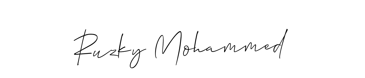 This is the best signature style for the Ruzky Mohammed name. Also you like these signature font (Allison_Script). Mix name signature. Ruzky Mohammed signature style 2 images and pictures png