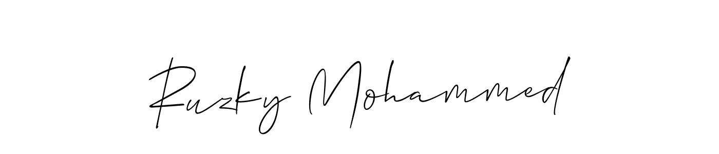 This is the best signature style for the Ruzky Mohammed name. Also you like these signature font (Allison_Script). Mix name signature. Ruzky Mohammed signature style 2 images and pictures png