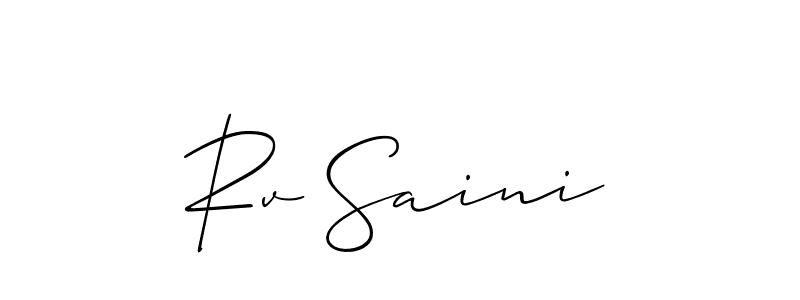 Make a beautiful signature design for name Rv Saini. With this signature (Allison_Script) style, you can create a handwritten signature for free. Rv Saini signature style 2 images and pictures png