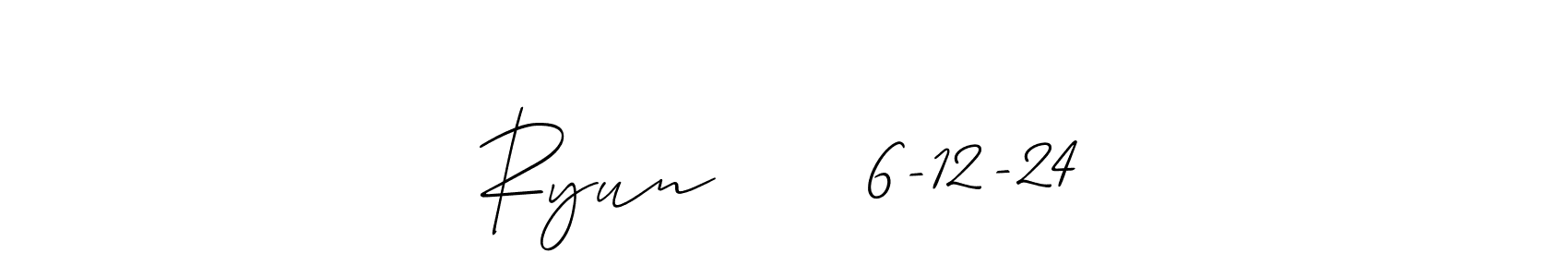 How to make Ryun      6-12-24 name signature. Use Allison_Script style for creating short signs online. This is the latest handwritten sign. Ryun      6-12-24 signature style 2 images and pictures png