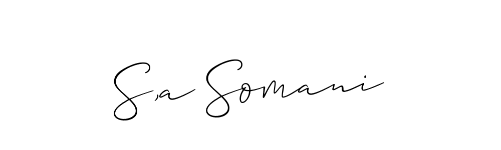 Use a signature maker to create a handwritten signature online. With this signature software, you can design (Allison_Script) your own signature for name S,a Somani. S,a Somani signature style 2 images and pictures png