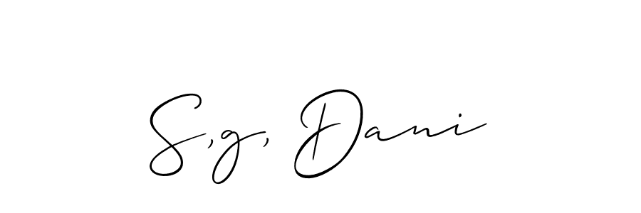 Also You can easily find your signature by using the search form. We will create S,g, Dani name handwritten signature images for you free of cost using Allison_Script sign style. S,g, Dani signature style 2 images and pictures png